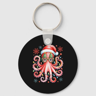 Octopus Gles Santa Hat Christmas Light Ocean Anima Keychain
