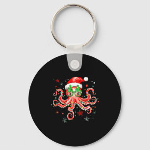 Octopus Gles Santa Hat Christmas Light Ocean Anima Keychain