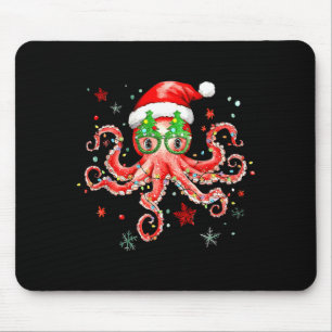 Octopus Gles Santa Hat Christmas Light Ocean Anima Mouse Pad