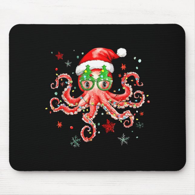 Octopus Gles Santa Hat Christmas Light Ocean Anima Mouse Pad (Front)