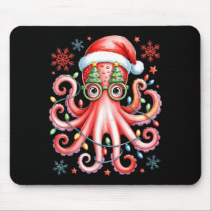 Octopus Gles Santa Hat Christmas Light Ocean Anima Mouse Pad