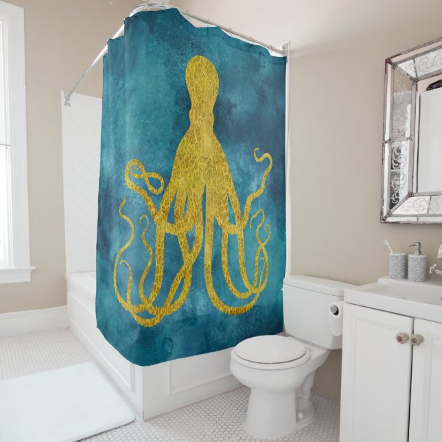 Octopus Gold Leopard Skin Print | Teal Aqua Blue (In Situ)