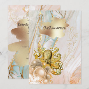 Octopus gold splash nautical marine anniversary invitation