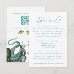Octopus Green Aquarium Wedding Details Enclosure Card