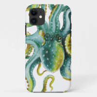 Octopus Green Watercolor Art