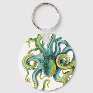 Octopus Green Watercolor Art Keychain