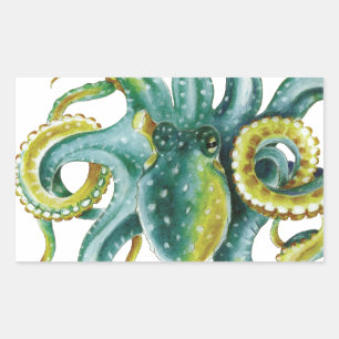 Octopus Green Watercolor Art Sticker