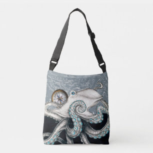 Octopus Grey Compass Vintage Map Ink Crossbody Bag