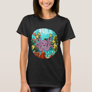 Octopus Handbell Ringer In The Sea (circle design) T-Shirt