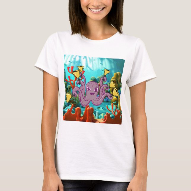 Octopus Handbell Ringer In The Sea T-Shirt (Front)