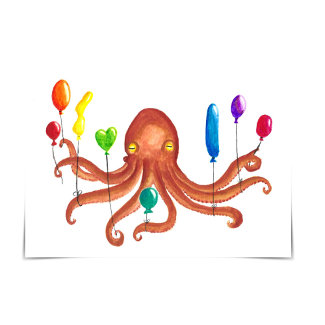 Octopus Holding Balloons Happy 8th Birthday Card