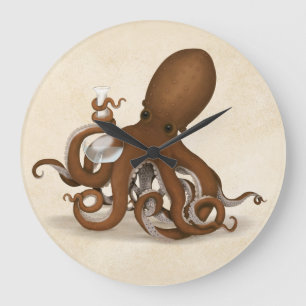 Octopus Holding Chemistry Flask Steampunk Science Large Clock