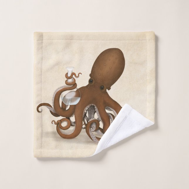 Octopus Holding Glass Flask Chemistry Steampunk Wash Cloth (Wash Cloth)