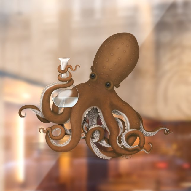 Octopus Holding Glass Flask Chemistry Steampunk Window Cling (Sheet 2)