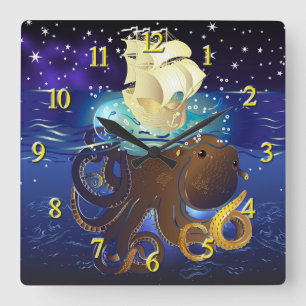 Octopus Huge and Caravella Square Wall Clock