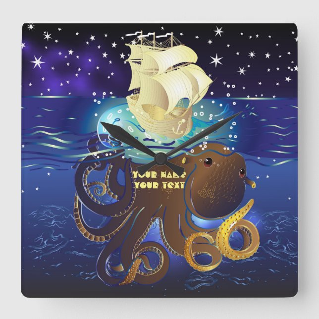 Octopus Huge and Caravella Square Wall Clock (Front)