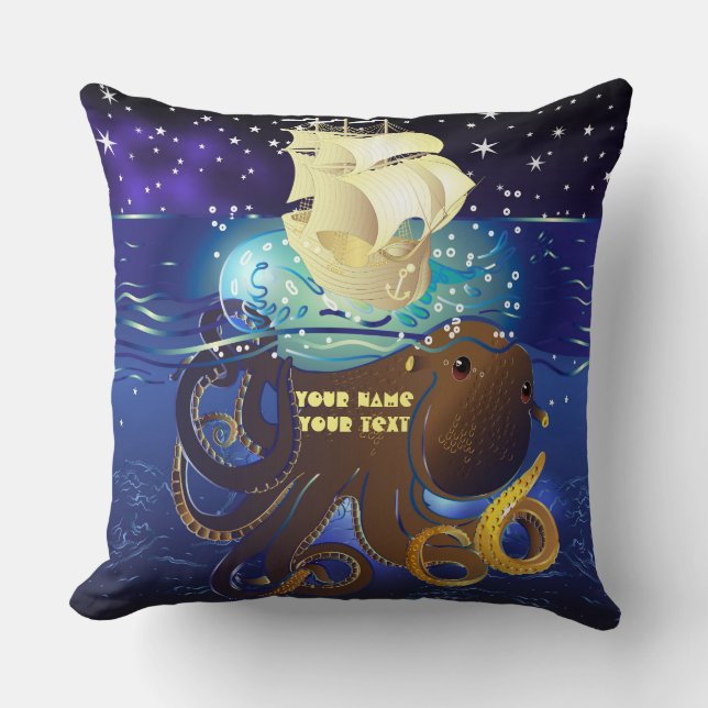 Octopus Huge and Caravella Throw Pillow (Front)