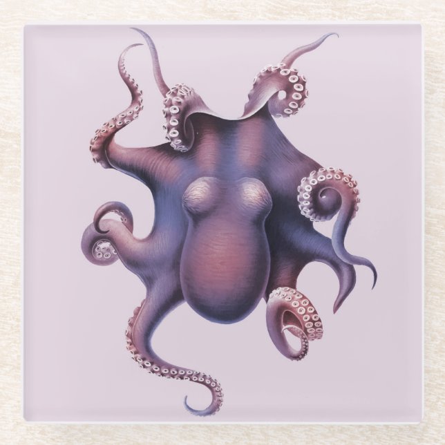 Octopus Illustration Poster Glass Coaster (Front)