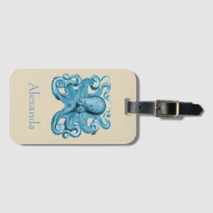 Octopus in blue and tan Personalized Luggage Tag