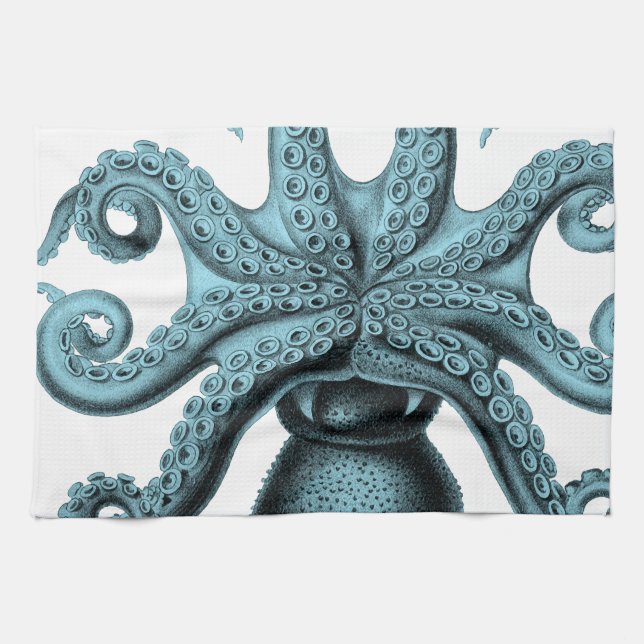 Octopus in Teal Kitchen Towel (Horizontal)