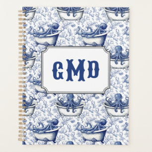 Octopus in the Bath Navy Blue Monogram Planner