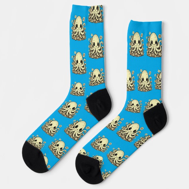 Octopus in the Flowers Cute Animal design Socks (Left)