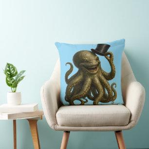 Octopus in top hat, whimsical, nautical art print  throw pillow
