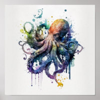 Octopus in watercolor poster