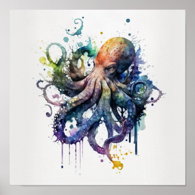 Octopus in watercolor  poster (Front)