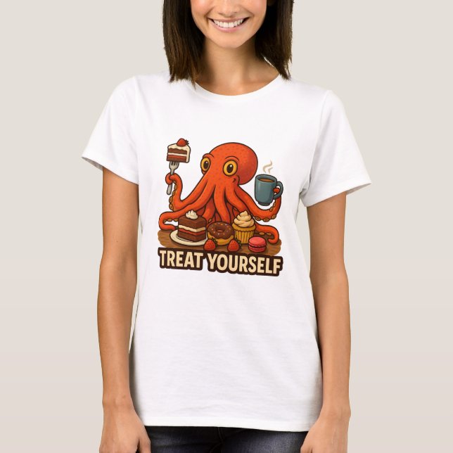 Octopus Indulging in Sweet Delights T-Shirt (Front)