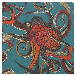 octopus ink teal fabric