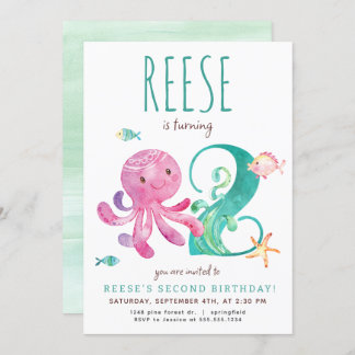 Octopus Invitation de deuxième anniversaire