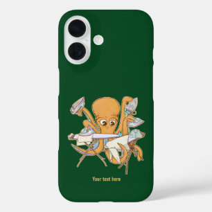 Octopus ironing, overwhelmed by chores. iPhone 16 case
