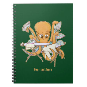 Octopus ironing, overwhelmed by chores. notebook