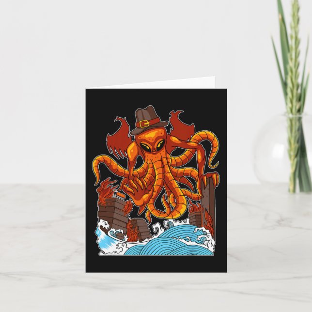 Octopus Japanese Monster Thanksgiving Day Fall Aut Card (Front)