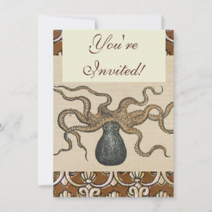 Octopus Kraken Antique Coastal Marine Wildlife Invitation