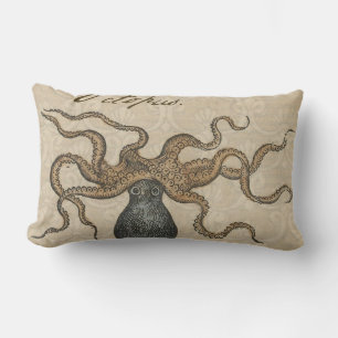 Octopus Kraken Antique Coastal Marine Wildlife Lumbar Pillow
