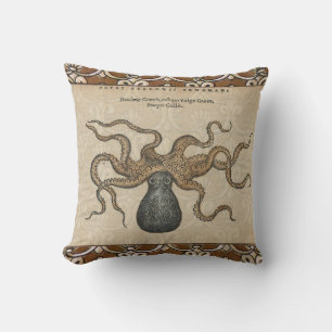 Octopus Kraken Antique Coastal Marine Wildlife Throw Pillow