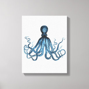 Octopus kraken blue coastal watercolor canvas print
