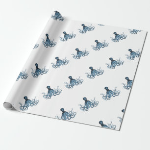 Octopus kraken coastal nautical ocean beach blue wrapping paper