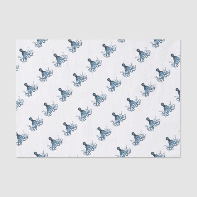 Octopus kraken nautical coastal beach ocean blue tissue paper (Front)