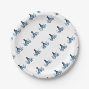 Octopus kraken nautical coastal beach sea blue paper plate