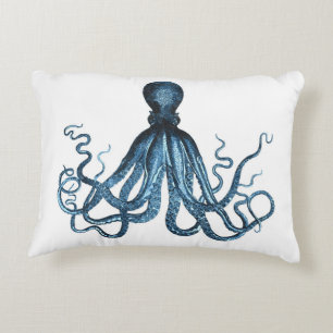 Octopus kraken nautical coastal ocean beach blue accent pillow