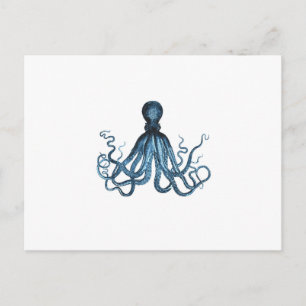 Octopus kraken nautical coastal ocean beach blue postcard