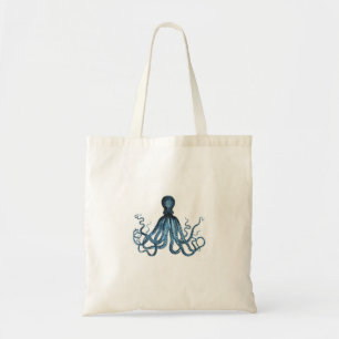 Octopus kraken nautical coastal ocean beach blue tote bag