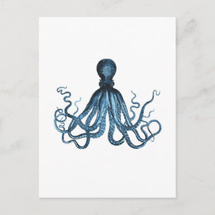 Octopus kraken nautical coastal ocean sea blue postcard