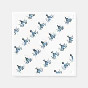 Octopus kraken nautical coastal sea beach blue napkin
