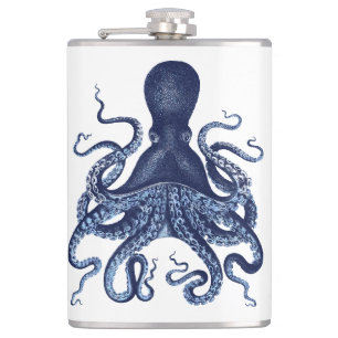Octopus, Kraken, vintage, engraving , nautical, ma Hip Flask