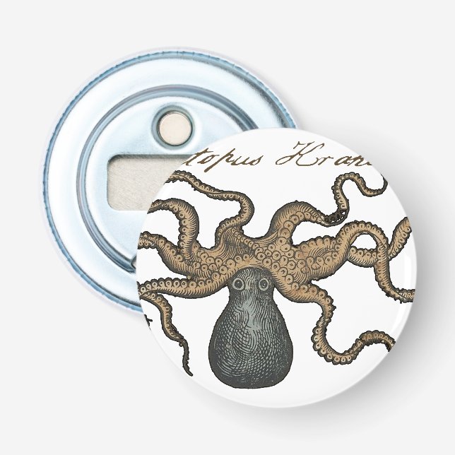 Octopus Kraken Vintage Illustration Bottle Opener (Front)