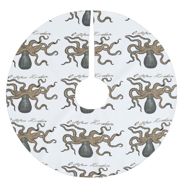 Octopus Kraken Vintage Illustration Brushed Polyester Tree Skirt (Front)